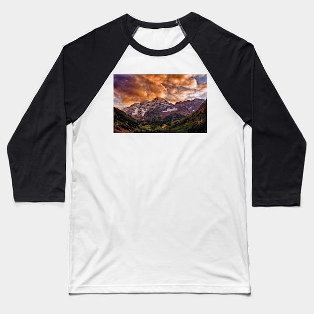 Maroon Bells Sunset Baseball T-Shirt by briankphoto